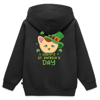 Kawaii Cat Happy Saint Patrick Day - Kinder Premium Organic Zip Hoodie - Schwarz - Hinten - AI Model Kid Male (0cm)