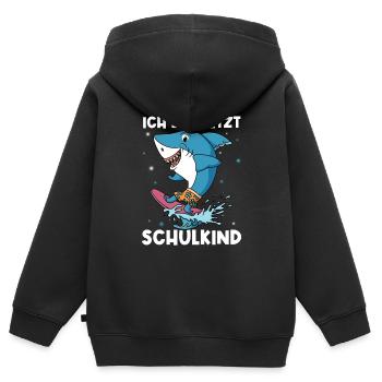 Schulkind Hai Design Schule Spruch Schulstart Schü - Kinder Premium Organic Zip Hoodie - Schwarz - Hinten - AI Model Kid Male (0cm)