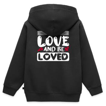 LIEBEN UND GELIEBT WERDEN - Kinder Premium Organic Zip Hoodie - Schwarz - Hinten - AI Model Kid Male (0cm)