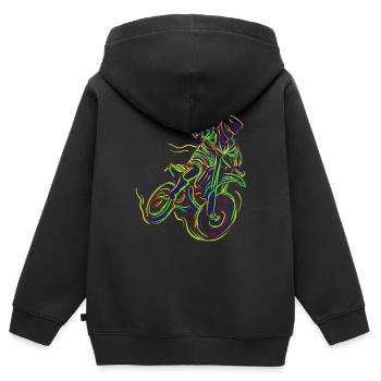 Motocross Line Art Dessin au trait à main levée - Sweat Premium à capuche zippé enfant bio - noir - Dos - AI Model Kid Male (0cm)