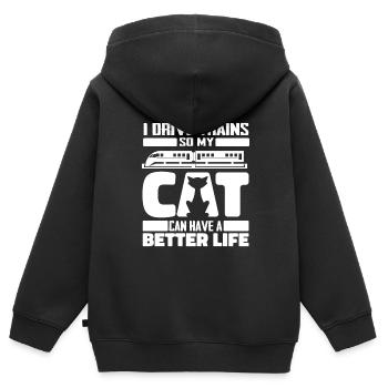 Engine driver train driver cat - Kids Premium Organic Zip-up Hoodie - black - Back - AI Model Kid Male (0cm)