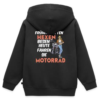 Motorradfahrerin Bikerin Spruch Früher Hatten - Kinder Premium Organic Zip Hoodie - Schwarz - Hinten - AI Model Kid Male (0cm)