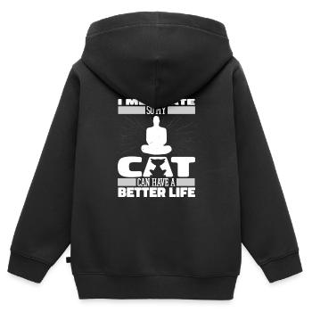 Meditation Meditieren Katze - Kinder Premium Organic Zip Hoodie - Schwarz - Hinten - AI Model Kid Male (0cm)