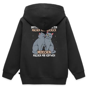Britisch Kurzhaar Katzen - Kinder Premium Organic Zip Hoodie - Schwarz - Hinten - AI Model Kid Male (0cm)