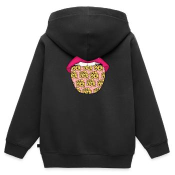 Fromage Lèvres de fromage - Sweat Premium à capuche zippé enfant bio - noir - Dos - AI Model Kid Male (0cm)