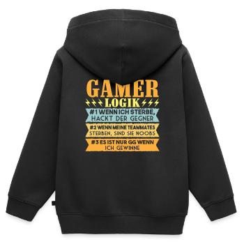 Gamer Logik Gaming Video Games Multiplayer Zocker - Kinder Premium Organic Zip Hoodie - Schwarz - Hinten - AI Model Kid Male (0cm)