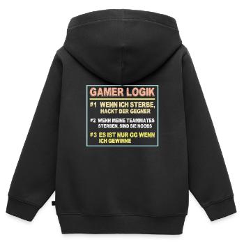 Gamer Logik Gaming Video Games Multiplayer Zocker - Kinder Premium Organic Zip Hoodie - Schwarz - Hinten - AI Model Kid Male (0cm)