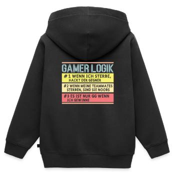 Gamer Logik Gaming Video Games Multiplayer Zocker - Kinder Premium Organic Zip Hoodie - Schwarz - Hinten - AI Model Kid Male (0cm)