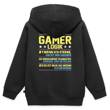 Gamer Logik Gaming Video Games Multiplayer Zocker - Kinder Premium Organic Zip Hoodie - Schwarz - Hinten - AI Model Kid Male (0cm)