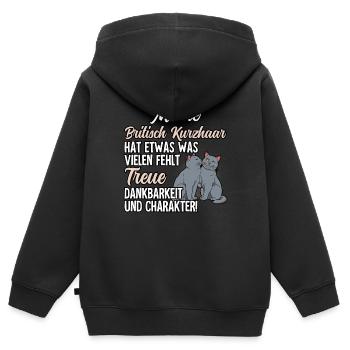 Britisch Kurzhaar Katze - Kinder Premium Organic Zip Hoodie - Schwarz - Hinten - AI Model Kid Male (0cm)