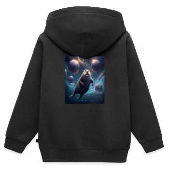 Drôle Space Otters Space Otter avec Planet - Sweat Premium à capuche zippé enfant bio - noir - Dos - AI Model Kid Male (0cm)