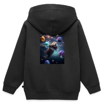 Drôle Space Otters Space Otter avec Planet - Sweat Premium à capuche zippé enfant bio - noir - Dos - AI Model Kid Male (0cm)
