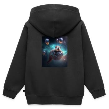 Drôle Space Otters Space Otter avec Planet - Sweat Premium à capuche zippé enfant bio - noir - Dos - AI Model Kid Male (0cm)