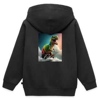 Drôle de dessin animé Loutres Loutre Chevauchant Dinosaure Vert - Sweat Premium à capuche zippé enfant bio - noir - Dos - AI Model Kid Male (0cm)