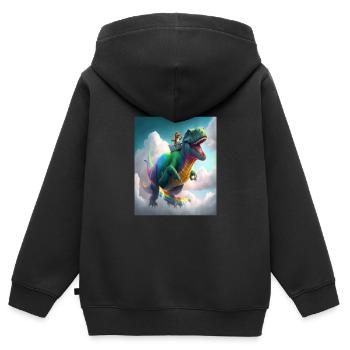 Drôle de dessin animé Loutres Loutre Chevauchant Dinosaure Vert - Sweat Premium à capuche zippé enfant bio - noir - Dos - AI Model Kid Male (0cm)