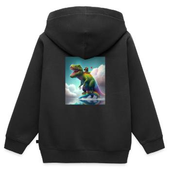 Drôle de dessin animé Loutres Loutre Chevauchant Dinosaure Vert - Sweat Premium à capuche zippé enfant bio - noir - Dos - AI Model Kid Male (0cm)