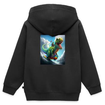 Drôle de dessin animé Loutres Loutre Chevauchant Dinosaure Vert - Sweat Premium à capuche zippé enfant bio - noir - Dos - AI Model Kid Male (0cm)