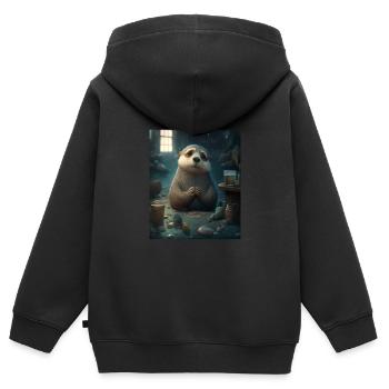 Self Conscious Worried Otter Funny Sea Otter Puns - Kids Premium Organic Zip-up Hoodie - black - Back - AI Model Kid Male (0cm)