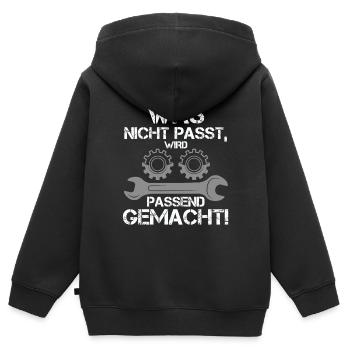 Was Nicht Passt Wird Passend Gemacht Handwerker - Kinder Premium Organic Zip Hoodie - Schwarz - Hinten - AI Model Kid Male (0cm)