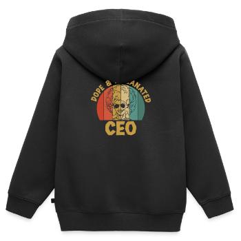 Rétro Vintage Et Mélané PDG A Black - Sweat Premium à capuche zippé enfant bio - noir - Dos - AI Model Kid Male (0cm)