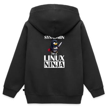 Linux Ninja I'm not a SysAdmin Tux Ninja Wizzard - Kinder Premium Organic Zip Hoodie - Schwarz - Hinten - AI Model Kid Male (0cm)