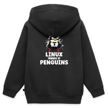 Linux Powered By Penguins - Kinder Premium Organic Zip Hoodie - Schwarz - Hinten - AI Model Kid Male (0cm)