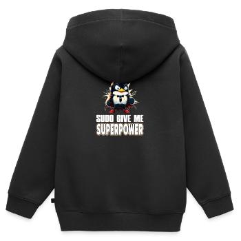 Linux Sudo Superpower Tux Superhero Penguin - Kinder Premium Organic Zip Hoodie - Schwarz - Hinten - AI Model Kid Male (0cm)