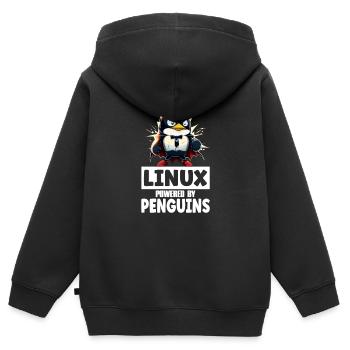 Linux Tux Penguin Powered by Sudo Superhero - Kinder Premium Organic Zip Hoodie - Schwarz - Hinten - AI Model Kid Male (0cm)