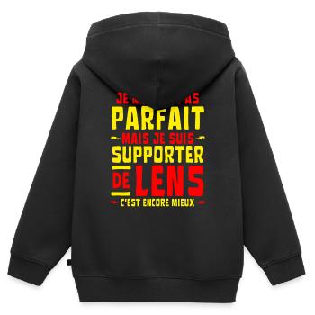 FOOT LENS SUPPORTER Je ne suis pas parfait - Sweat Premium à capuche zippé enfant bio - noir - Dos - AI Model Kid Male (0cm)