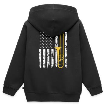Trombone Instrument American Flag, Patriotic - Kinder Premium Organic Zip Hoodie - Schwarz - Hinten - AI Model Kid Male (0cm)