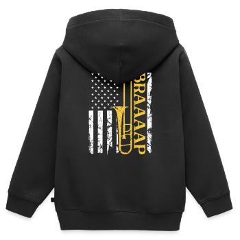 Trombone Instrument American Flag Braap Patriotic - Kinder Premium Organic Zip Hoodie - Schwarz - Hinten - AI Model Kid Male (0cm)