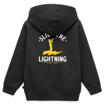 Trombone Player Lightning Quote, Funny Trombonist - Kinder Premium Organic Zip Hoodie - Schwarz - Hinten - AI Model Kid Male (0cm)