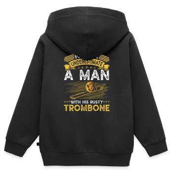 Old Man With His Rusty Trombone, Adult Humor - Kinder Premium Organic Zip Hoodie - Schwarz - Hinten - AI Model Kid Male (0cm)