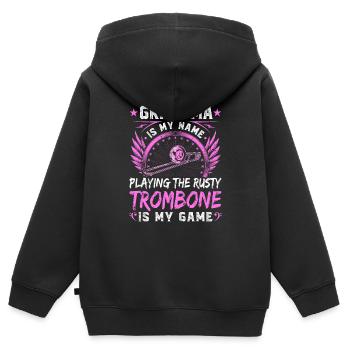 Rusty Trombone Grandma, Adult Humor Grandmother - Kinder Premium Organic Zip Hoodie - Schwarz - Hinten - AI Model Kid Male (0cm)