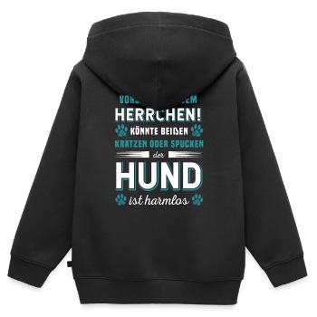 Vorsicht Vor Dem Herrchen Der Hund Ist Harmlos - Kinder Premium Organic Zip Hoodie - Schwarz - Hinten - AI Model Kid Male (0cm)
