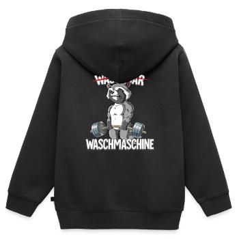 Waschbär Waschmaschine Bodybuilding Fitness Gym - Kinder Premium Organic Zip Hoodie - Schwarz - Hinten - AI Model Kid Male (0cm)