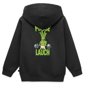 Masse Lauch Bodybuilding Fitness Gym - Kinder Premium Organic Zip Hoodie - Schwarz - Hinten - AI Model Kid Male (0cm)