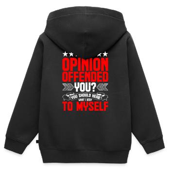 Mon opinion vous offense ? Écoute ce que je garde pour moi4 - Sweat Premium à capuche zippé enfant bio - noir - Dos - AI Model Kid Male (0cm)
