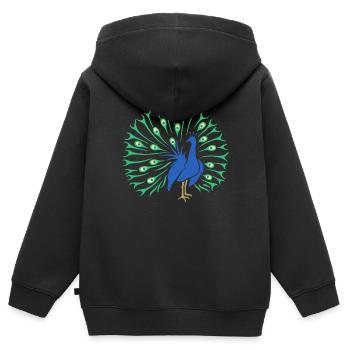 Pfau - Kinder Premium Organic Zip Hoodie - Schwarz - Hinten - AI Model Kid Male (0cm)