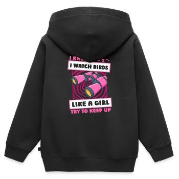 Fille ornithologue - Sweat Premium à capuche zippé enfant bio - noir - Dos - AI Model Kid Male (0cm)