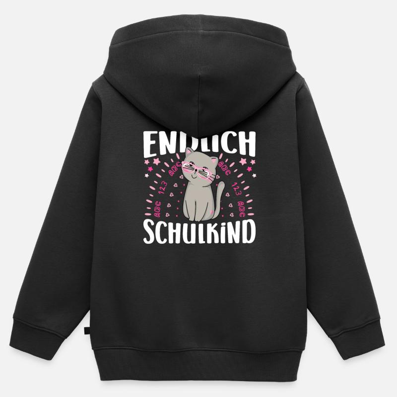 Einschulung Mädchen Katze Endlich Schulkind - Kinder Premium Organic Zip Hoodie - Schwarz