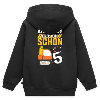 Achtung! Ich bin schon 5 - Bagger Baustelle Geburt - Kinder Premium Organic Zip Hoodie - Schwarz - Hinten - AI Model Kid Male (0cm)