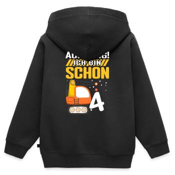 Achtung! Ich bin schon 4 - Bagger Baustelle Geburt - Kinder Premium Organic Zip Hoodie - Schwarz - Hinten - AI Model Kid Male (0cm)