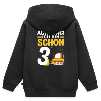 Achtung! Ich bin schon 3 - Bagger Baustelle Geburt - Kinder Premium Organic Zip Hoodie - Schwarz - Hinten - AI Model Kid Male (0cm)