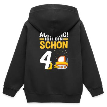 Achtung! Ich bin schon 4 - Bagger Baustelle Geburt - Kinder Premium Organic Zip Hoodie - Schwarz - Hinten - AI Model Kid Male (0cm)