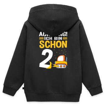 Achtung! Ich bin schon 2 - Bagger Baustelle Geburt - Kinder Premium Organic Zip Hoodie - Schwarz - Hinten - AI Model Kid Male (0cm)