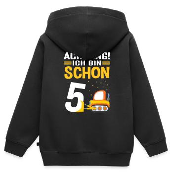Achtung! Ich bin schon 5 - Bagger Baustelle Geburt - Kinder Premium Organic Zip Hoodie - Schwarz - Hinten - AI Model Kid Male (0cm)
