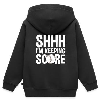 Chut, je garde le score 2 - Sweat Premium à capuche zippé enfant bio - noir - Dos - AI Model Kid Male (0cm)