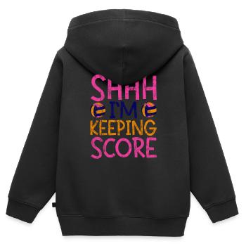 Chut, je garde le score 3 - Sweat Premium à capuche zippé enfant bio - noir - Dos - AI Model Kid Male (0cm)