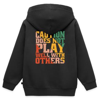 Caution Does Not Play Well With Others 50 - Kinder Premium Organic Zip Hoodie - Schwarz - Hinten - AI Model Kid Male (0cm)